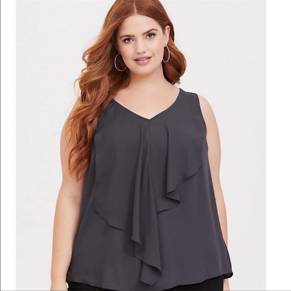 Torrid Gray Ruffles V-neck Sleeveless Blouse Size 1X